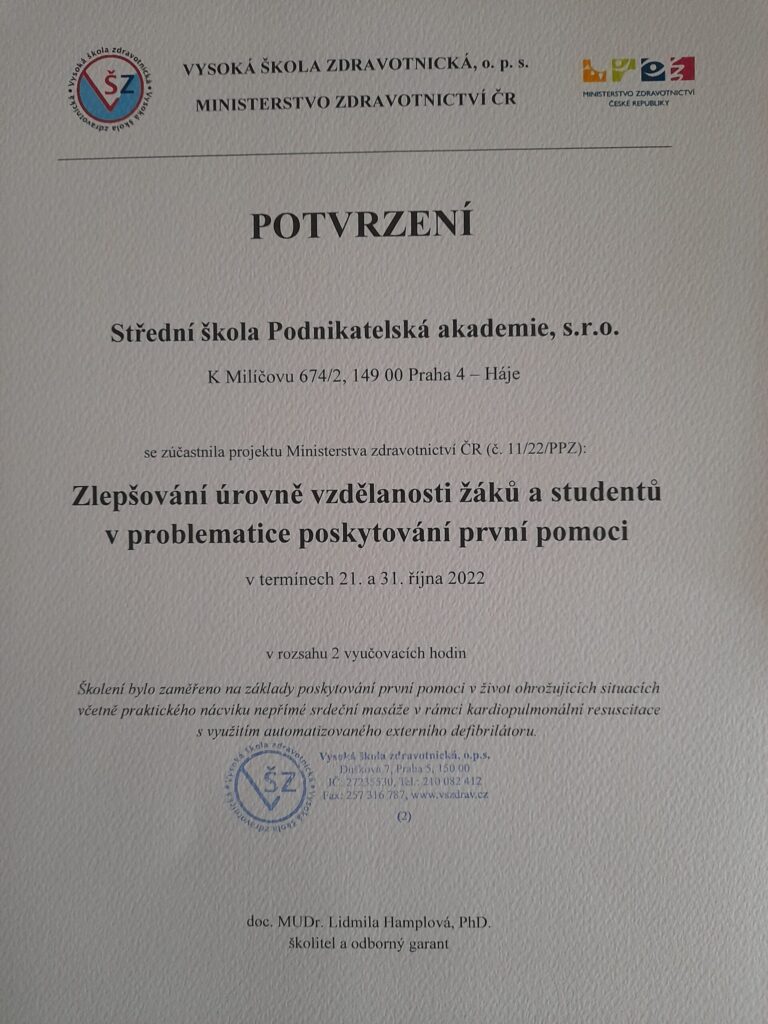 Zapojení do projektu Ministerstva zdravotnictví
